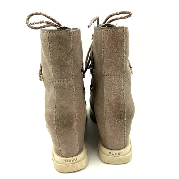 Sorel Joan of Arctic Wedge III Lace Boot Suede Ankle Bootie Gray Taupe - Picture 5 of 7
